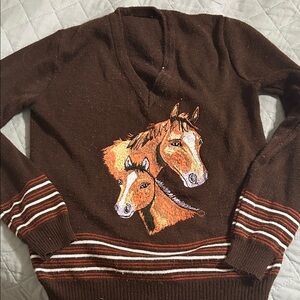 Brown Sweater with Horse Embroidery